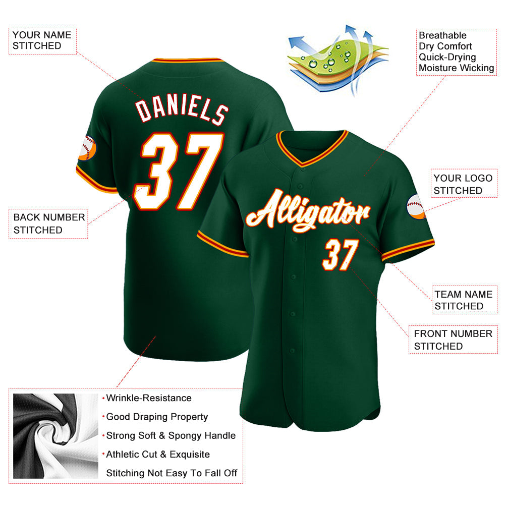 Custom Green White-Gold Authentic Baseball Jersey view 3