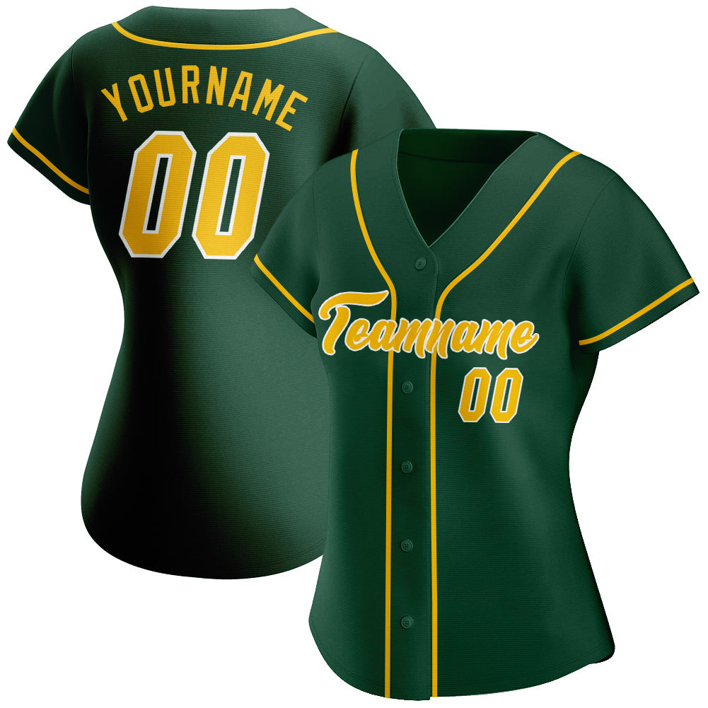 Custom Green Gold-White Authentic Baseball Jersey view 2