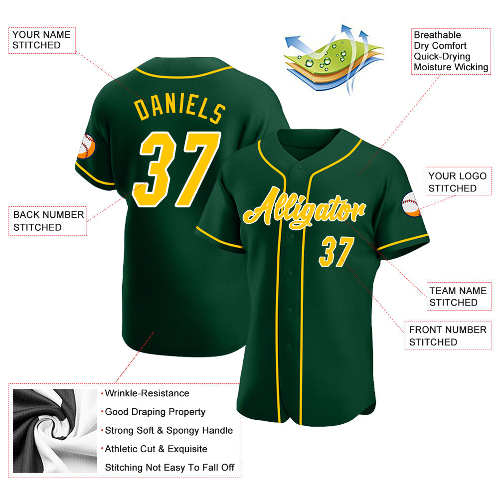 Custom Green Gold-White Authentic Baseball Jersey view 3