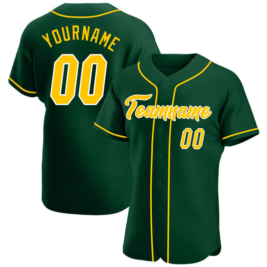 Custom Green Gold-White Authentic Baseball Jersey - Main View