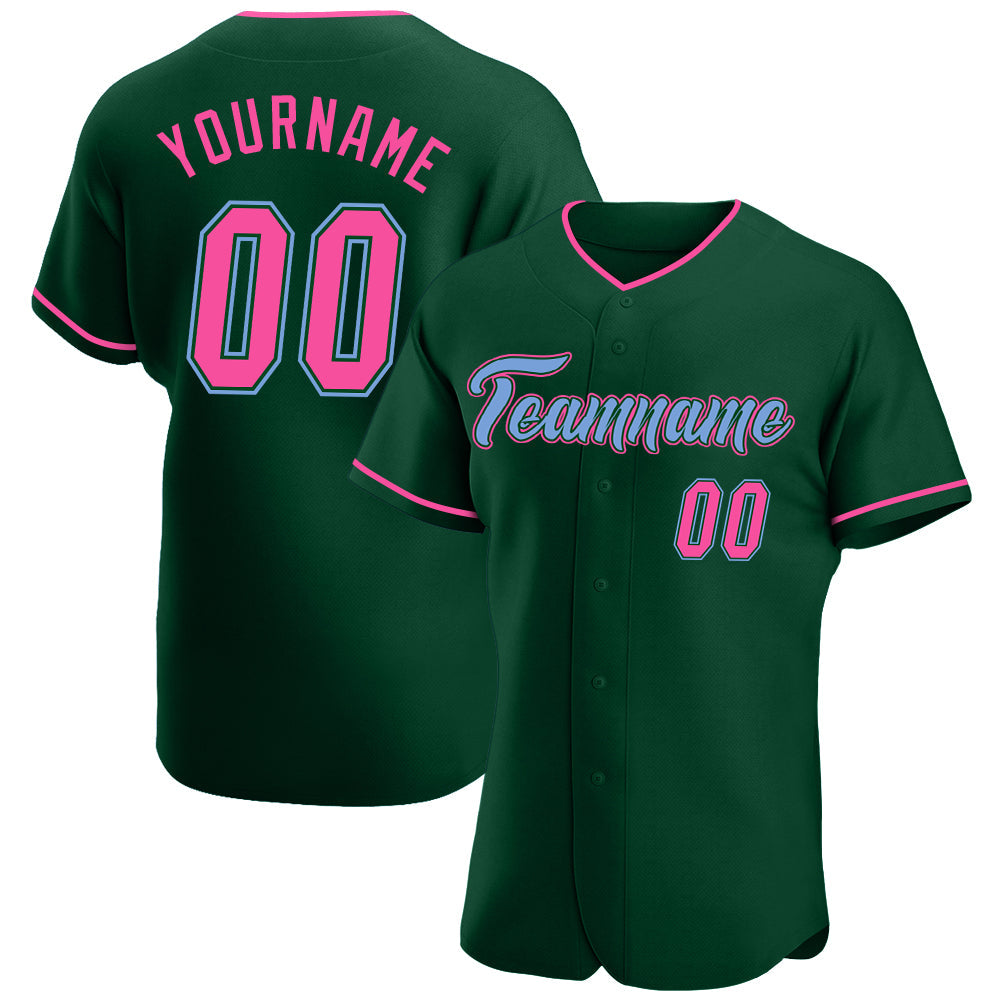 Custom Green Pink-Light Blue Authentic Baseball Jersey - Main View