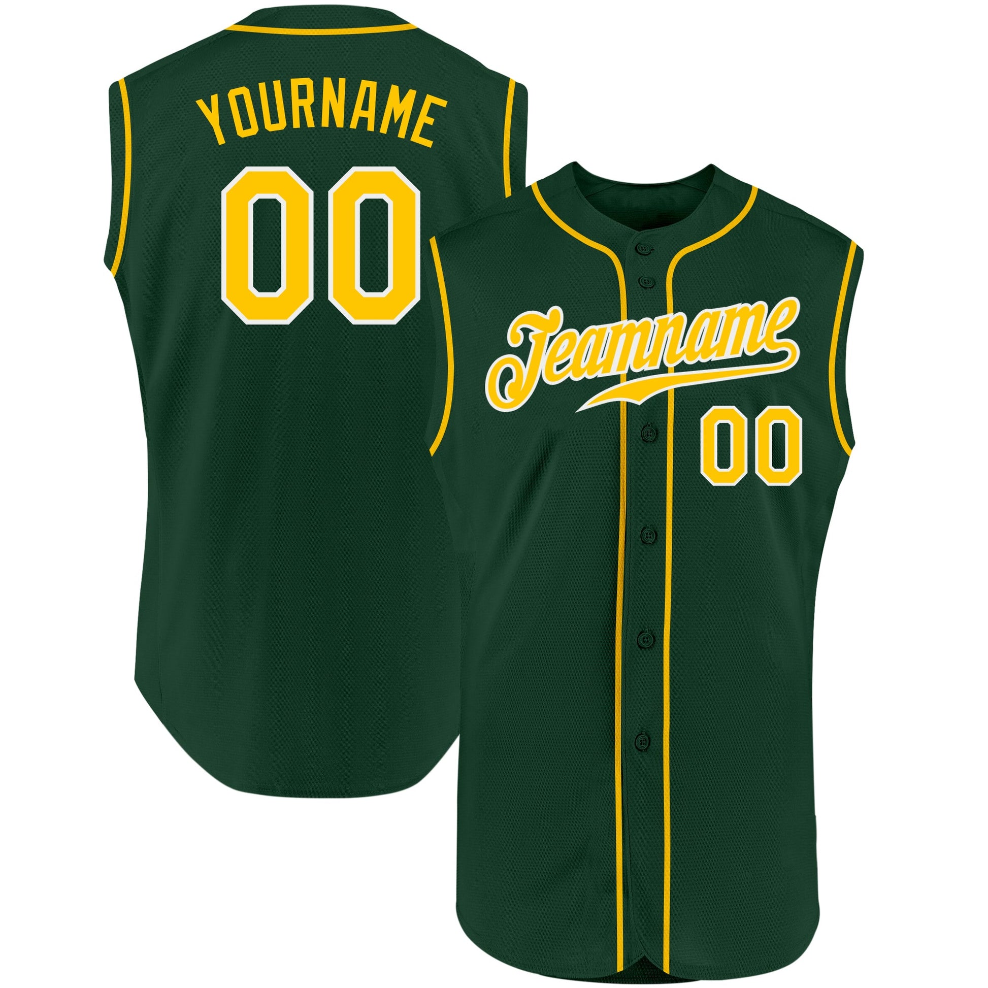 Custom Green Gold-White Authentic Sleeveless Baseball Jersey - Main View