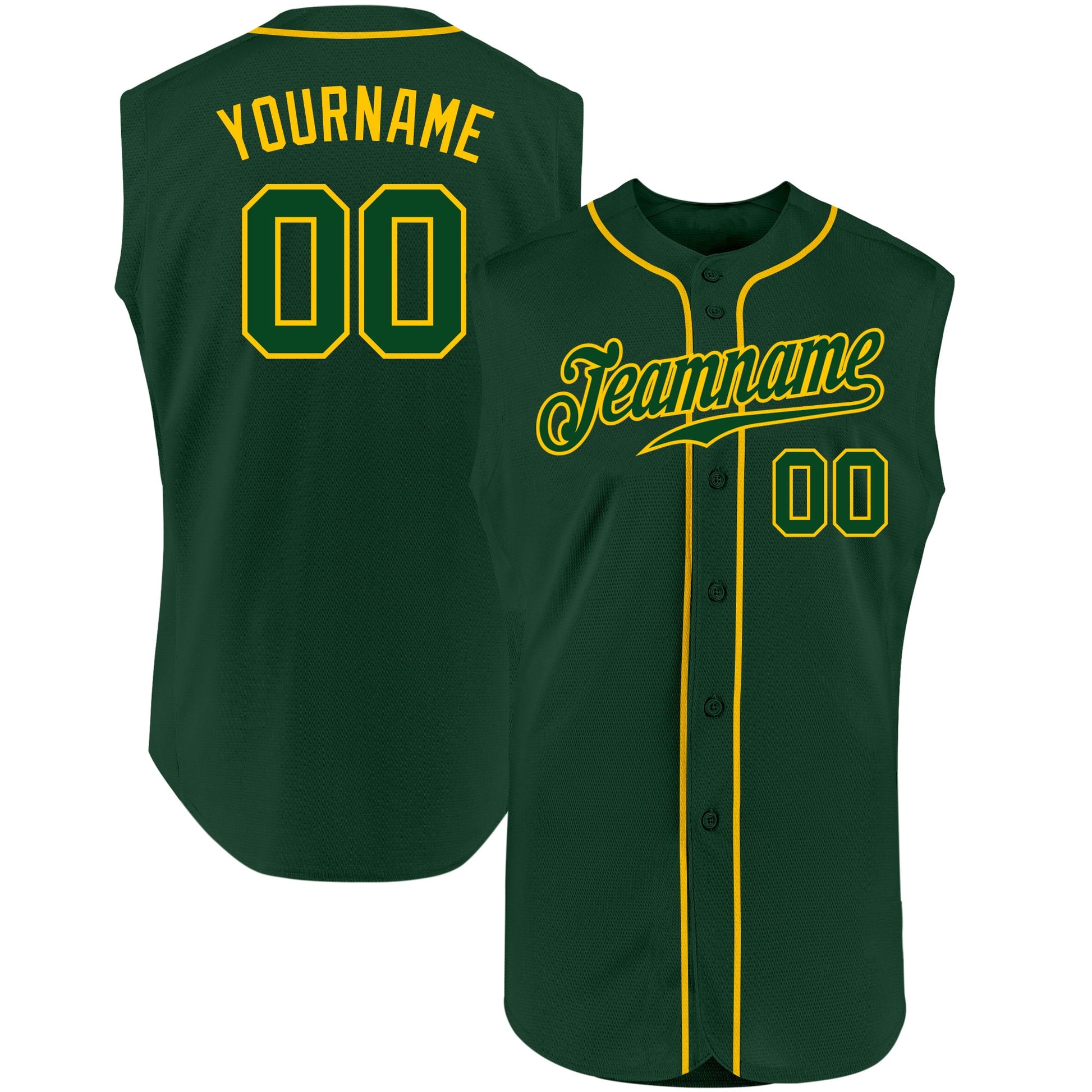 Custom Green Green-Gold Authentic Sleeveless Baseball Jersey - Main View