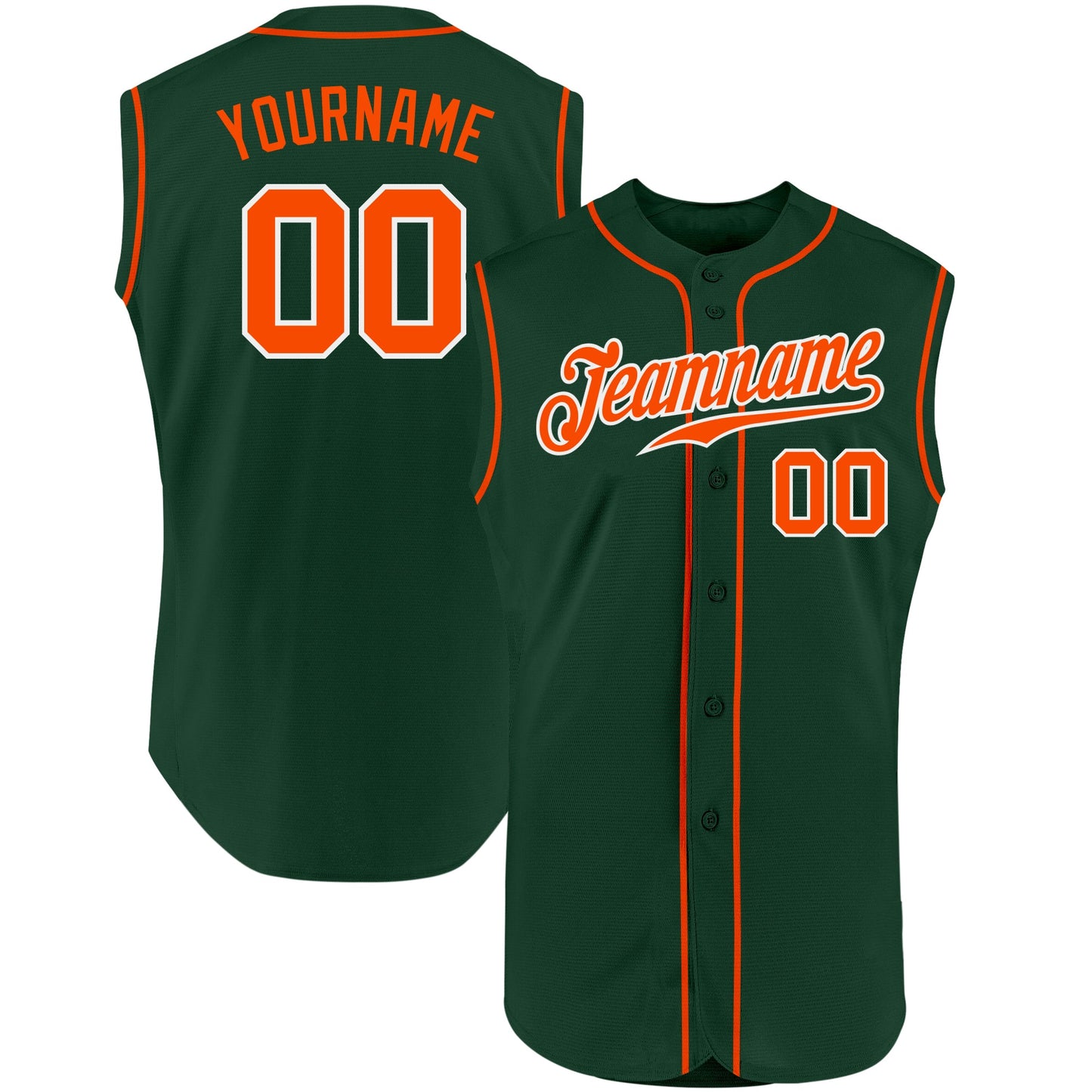 Custom Green Orange-White Authentic Sleeveless Baseball Jersey - Main View