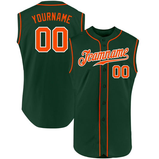 Custom Green Orange-White Authentic Sleeveless Baseball Jersey - Main View