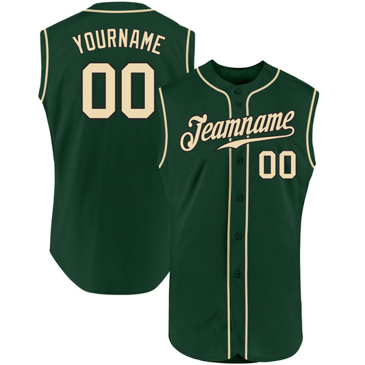 Custom Green Cream-Black Authentic Sleeveless Baseball Jersey - Main View