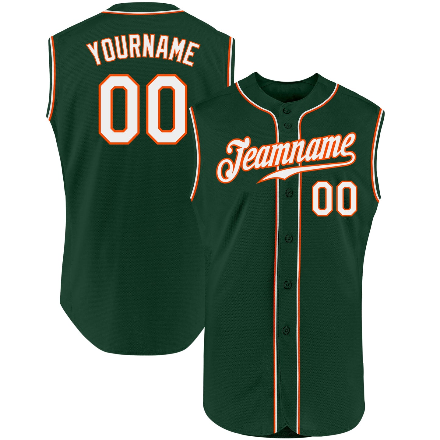 Custom Green White-Orange Authentic Sleeveless Baseball Jersey - Main View