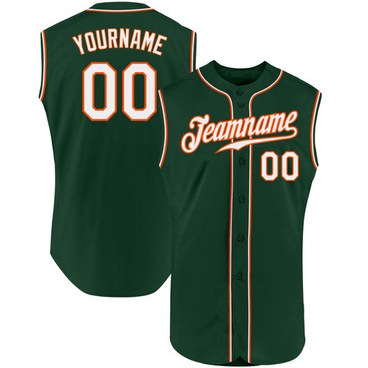 Custom Green White-Orange Authentic Sleeveless Baseball Jersey - Main View
