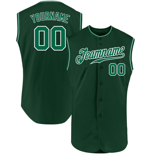 Custom Green Kelly Green-White Authentic Sleeveless Baseball Jersey - Main View