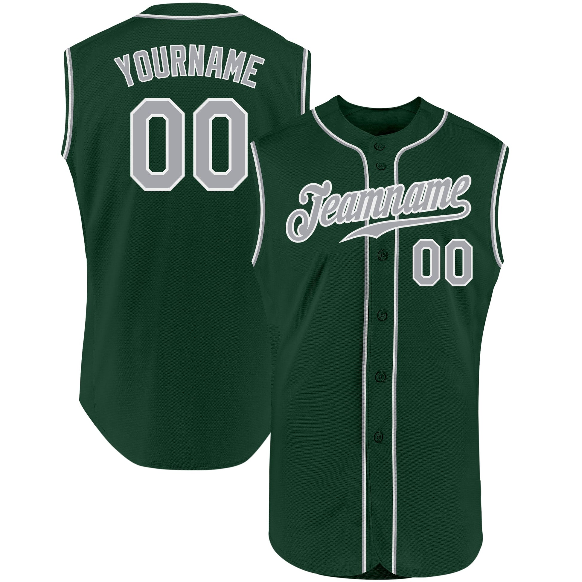 Custom Green Gray-White Authentic Sleeveless Baseball Jersey - Main View