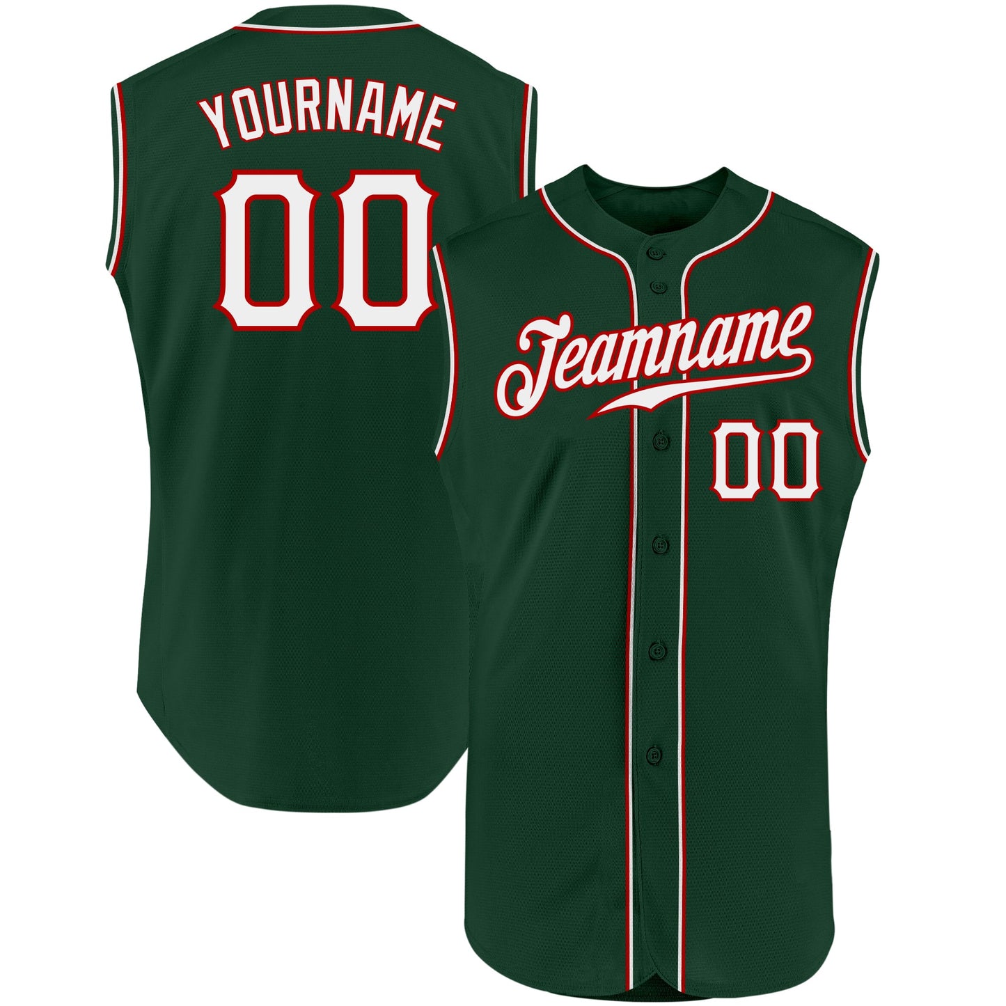 Custom Green White-Red Authentic Sleeveless Baseball Jersey - Main View