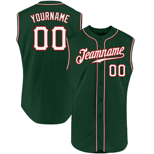 Custom Green White-Red Authentic Sleeveless Baseball Jersey - Main View