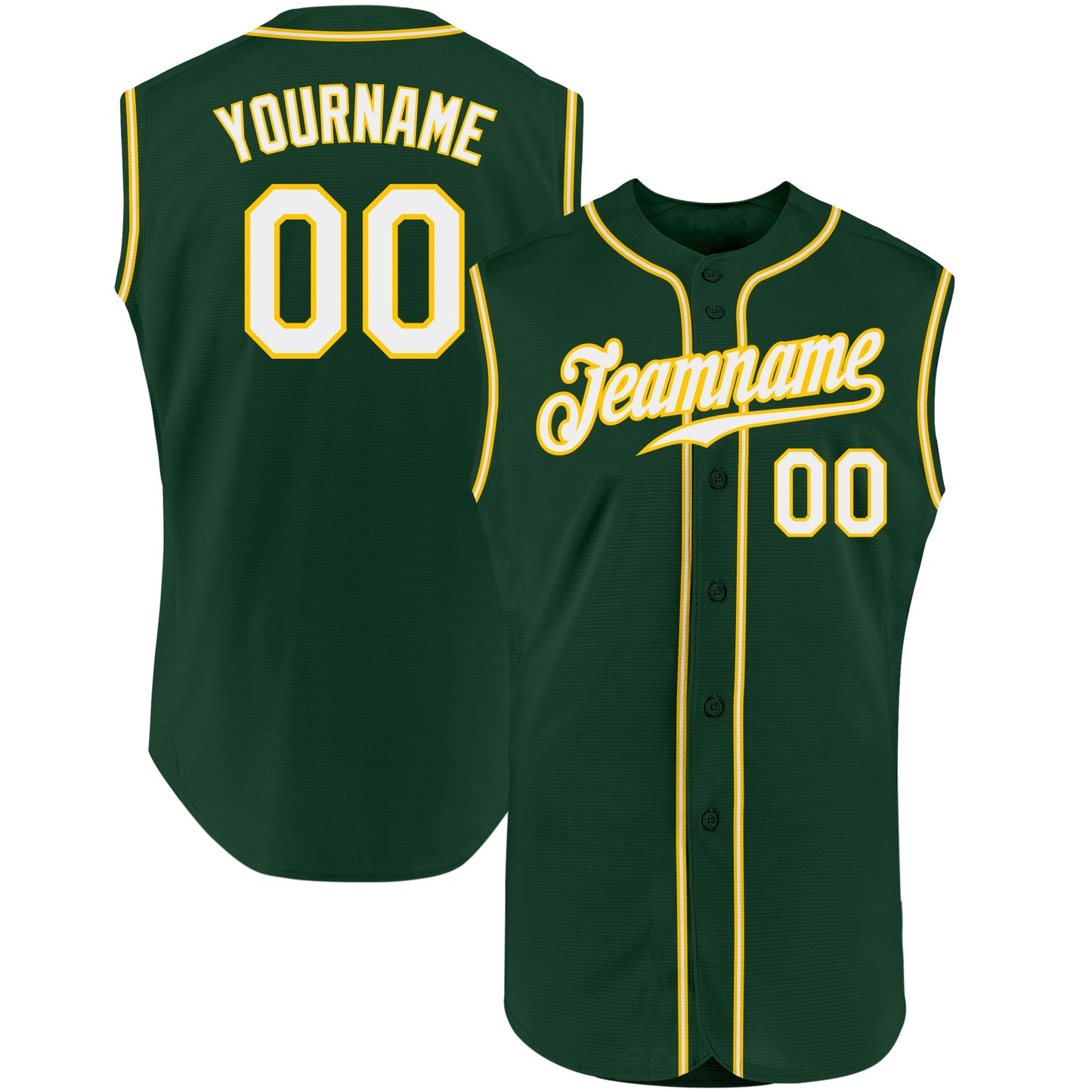 Custom Green White-Gold Authentic Sleeveless Baseball Jersey - Main View