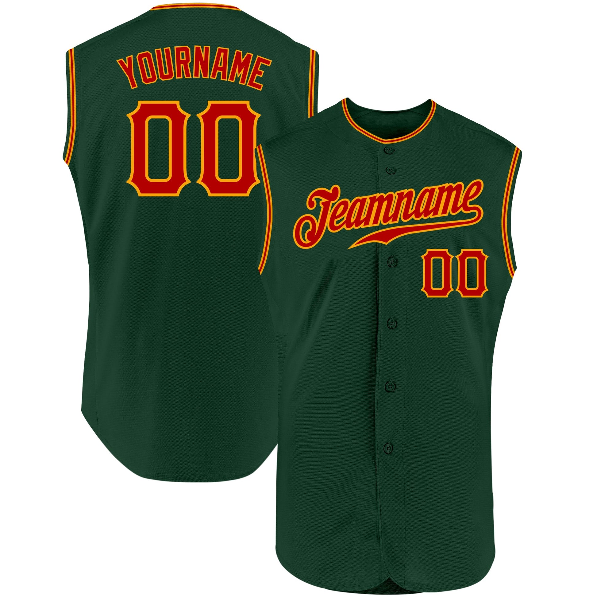 Custom Green Red-Gold Authentic Sleeveless Baseball Jersey - Main View