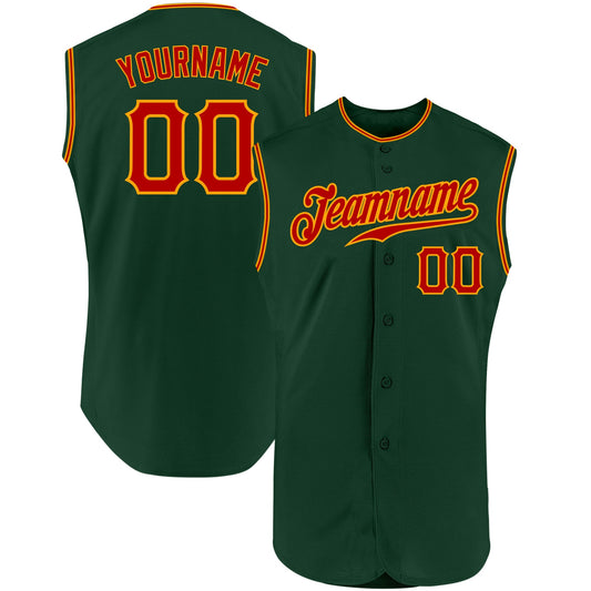 Custom Green Red-Gold Authentic Sleeveless Baseball Jersey - Main View