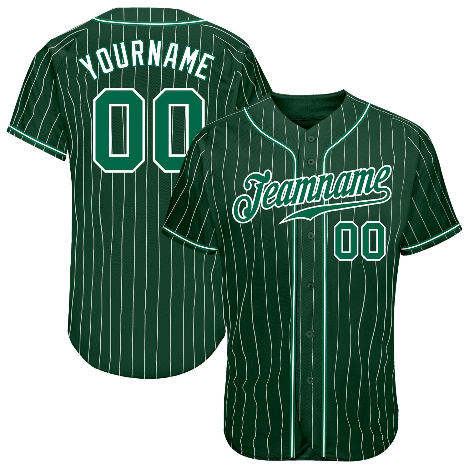 Custom Green White Pinstripe Kelly Green-White Authentic Baseball Jersey - Main View