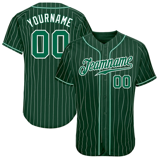 Custom Green White Pinstripe Kelly Green-White Authentic Baseball Jersey - Main View