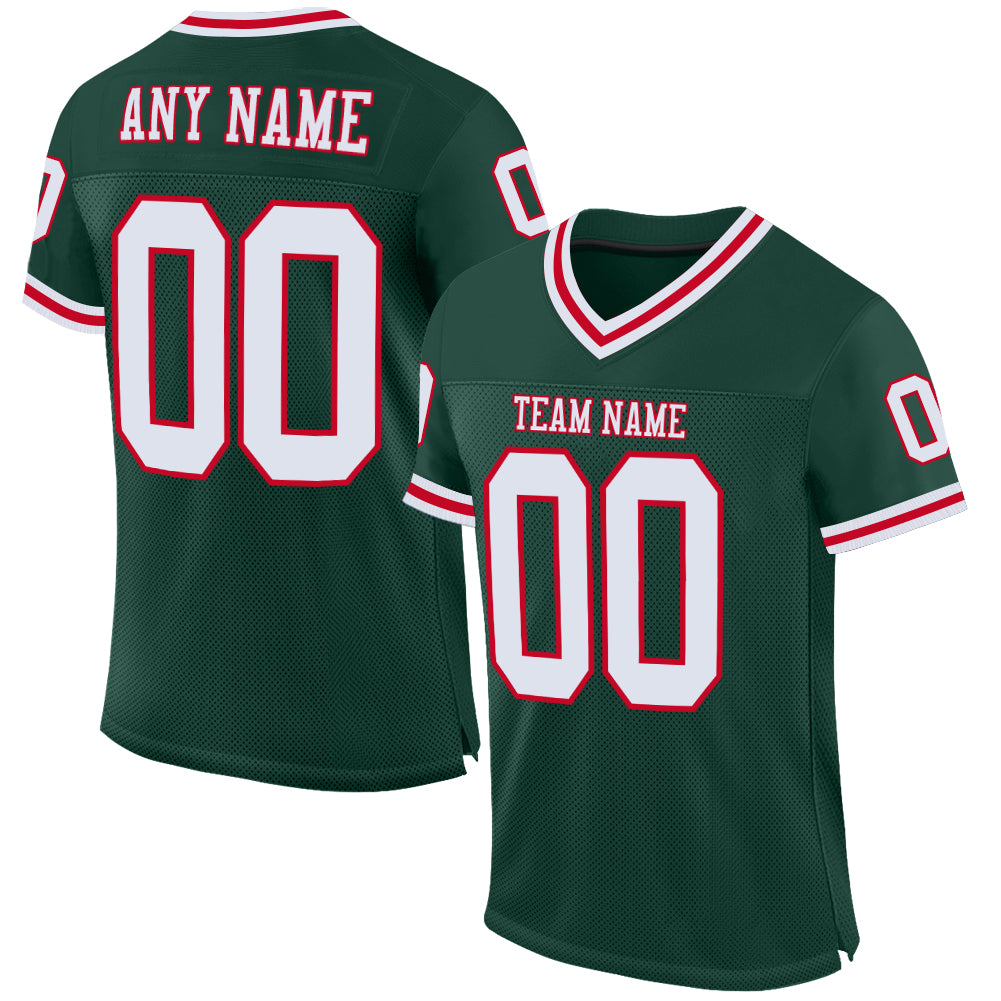 Custom Green White-Red Mesh Authentic Throwback Football Jersey - Main View