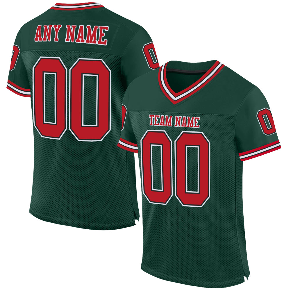 Custom Green Red-Black Mesh Authentic Throwback Football Jersey - Main View