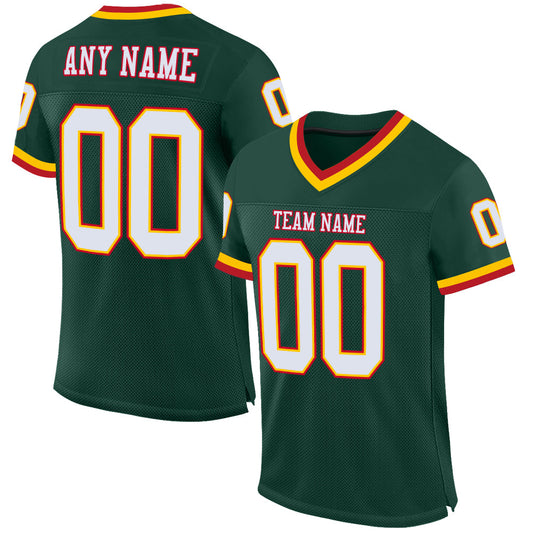 Custom Green White-Red Mesh Authentic Throwback Football Jersey - Main View