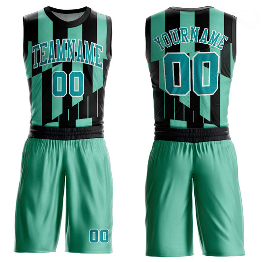 Custom Green Aqua-Black Round Neck Sublimation Basketball Uniform Jersey - Main View