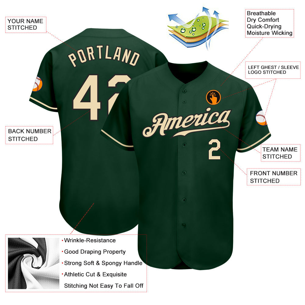 Custom Green Cream-Black Authentic Baseball Jersey view 3