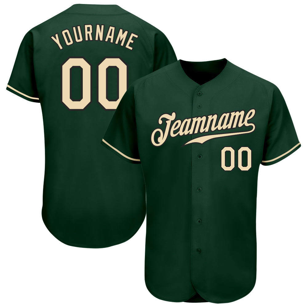 Custom Green Cream-Black Authentic Baseball Jersey - Main View