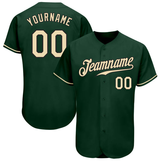 Custom Green Cream-Black Authentic Baseball Jersey - Main View