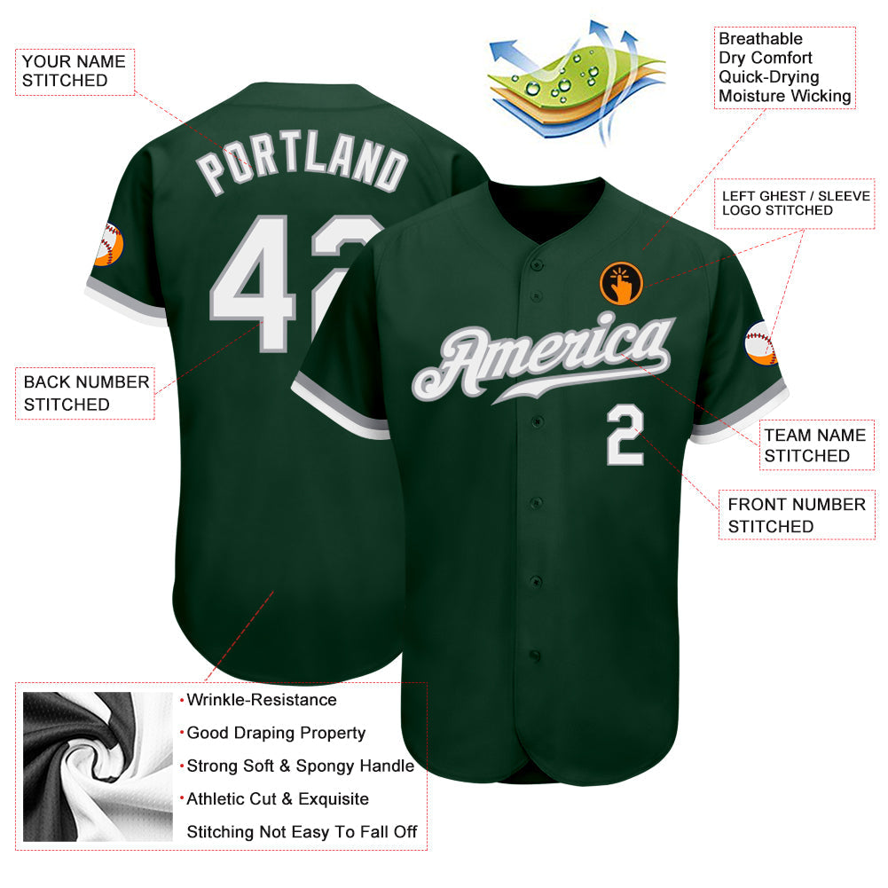 Custom Green White-Gray Authentic Baseball Jersey view 3