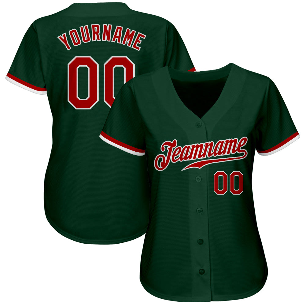 Custom Green Red-White Authentic Baseball Jersey view 2