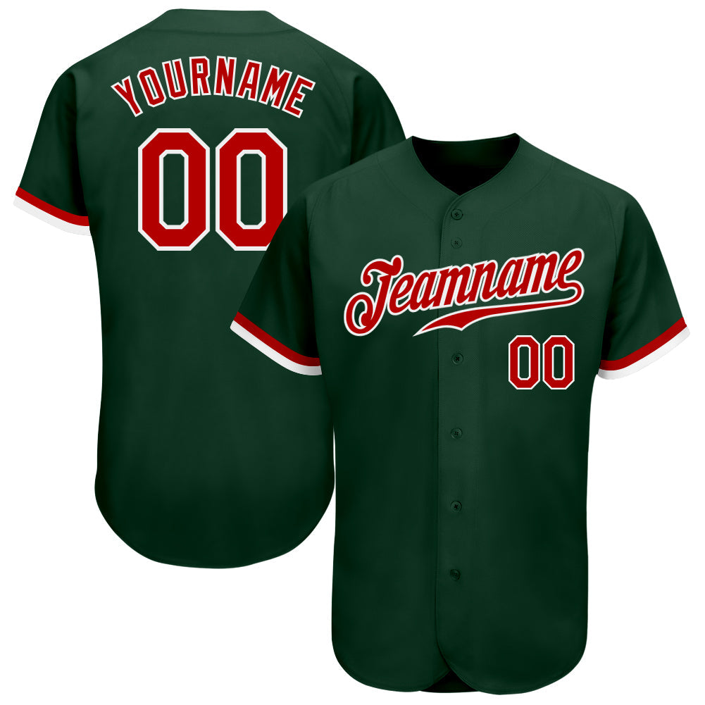 Custom Green Red-White Authentic Baseball Jersey - Main View
