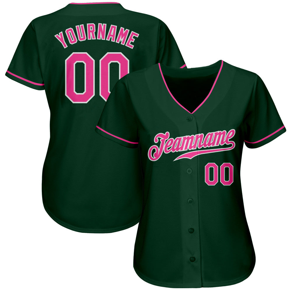 Custom Green Pink-White Authentic Baseball Jersey view 2