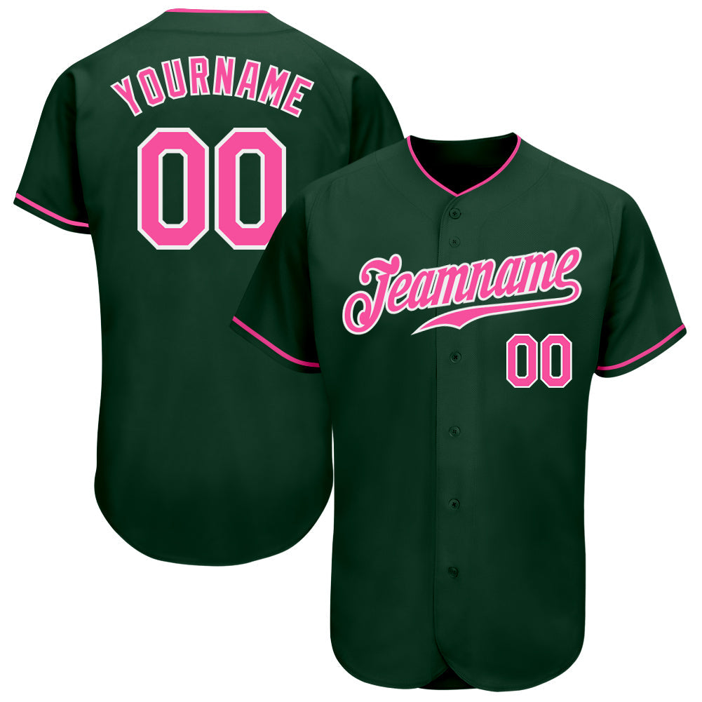 Custom Green Pink-White Authentic Baseball Jersey - Main View