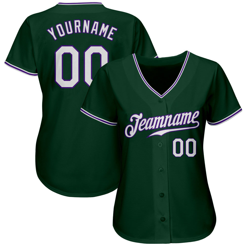 Custom Green White-Purple Authentic Baseball Jersey view 2