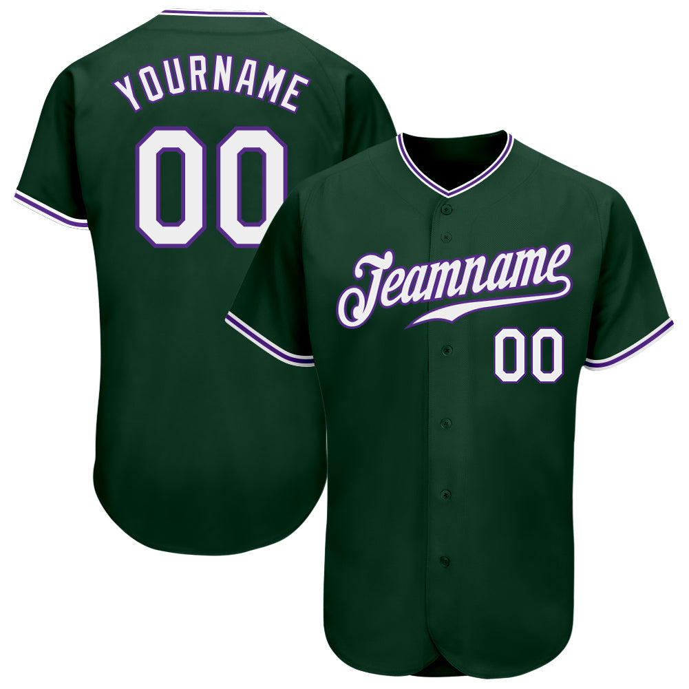 Custom Green White-Purple Authentic Baseball Jersey - Main View