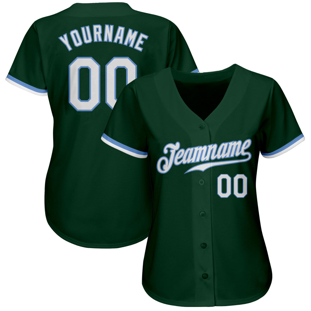 Custom Green White-Light Blue Authentic Baseball Jersey view 2