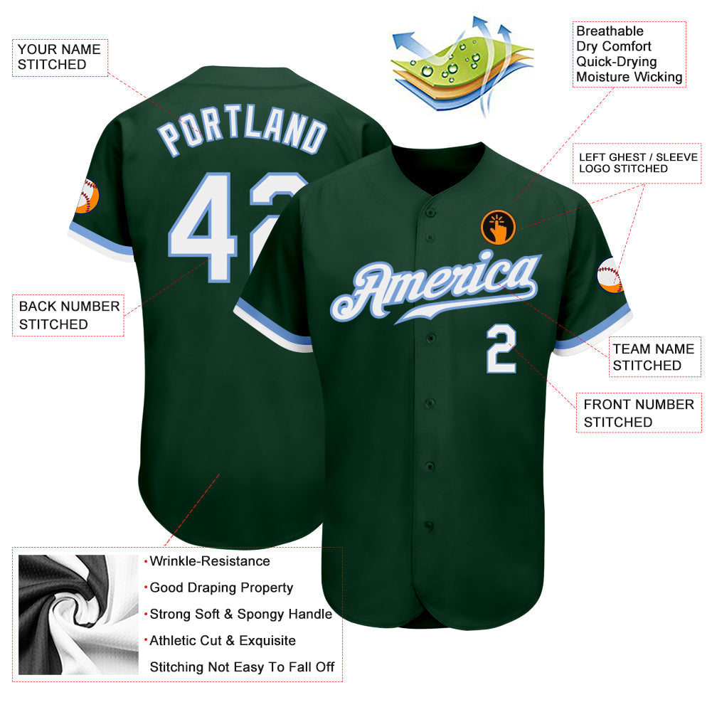 Custom Green White-Light Blue Authentic Baseball Jersey view 3