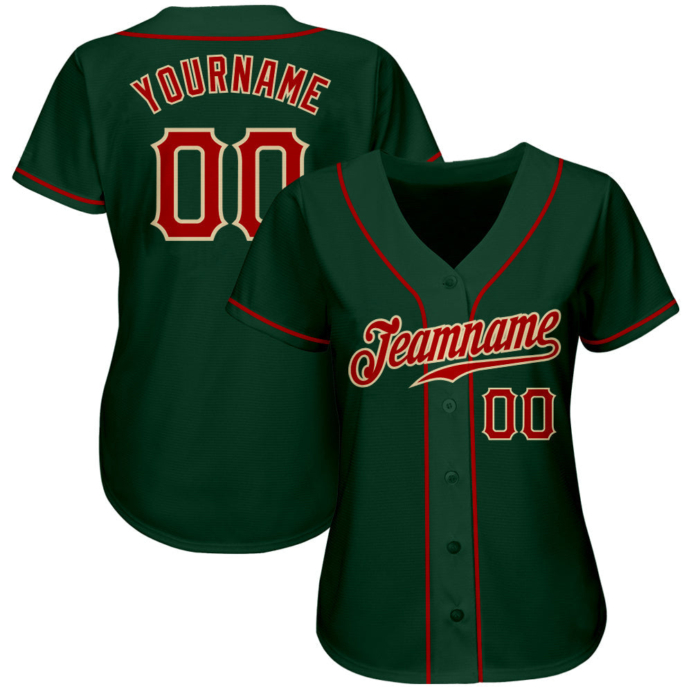 Custom Green Red-Cream Authentic Baseball Jersey view 2