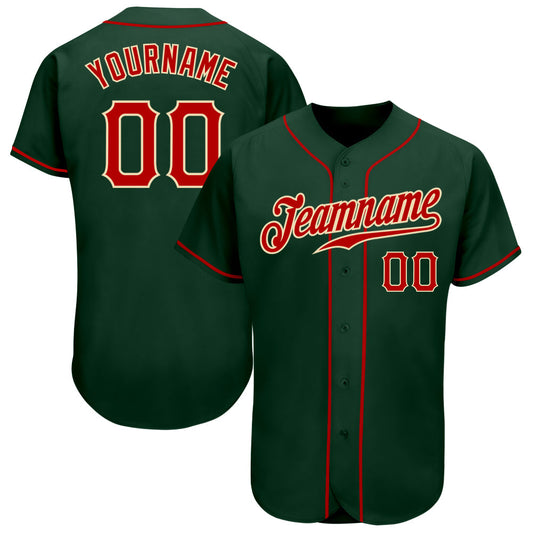 Custom Green Red-Cream Authentic Baseball Jersey - Main View