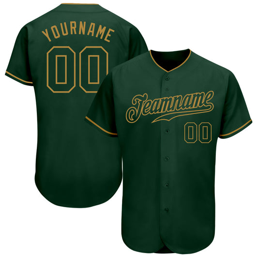 Custom Green Green-Old Gold Authentic Baseball Jersey - Main View