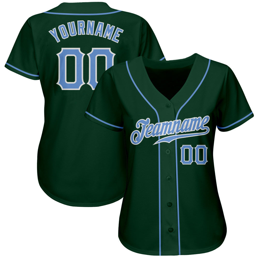 Custom Green Light Blue-White Authentic Baseball Jersey view 2