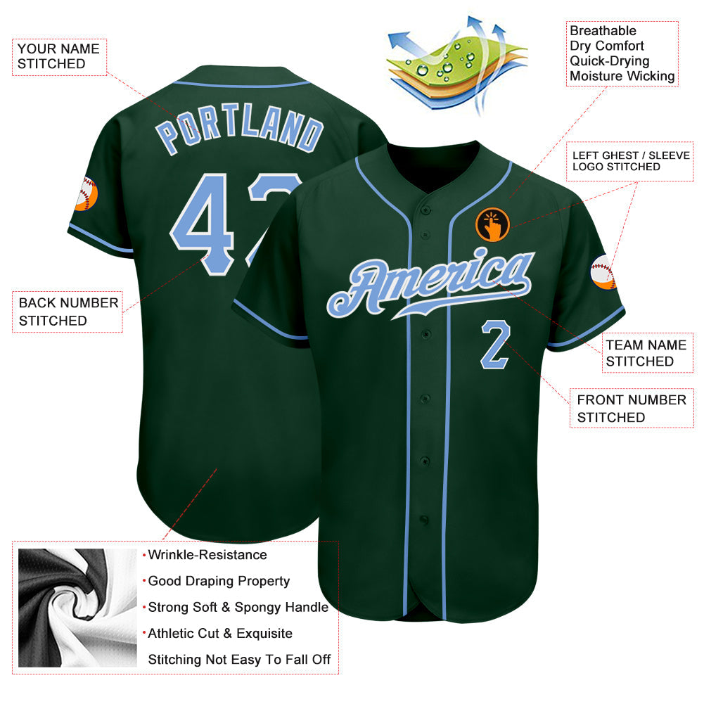 Custom Green Light Blue-White Authentic Baseball Jersey view 3
