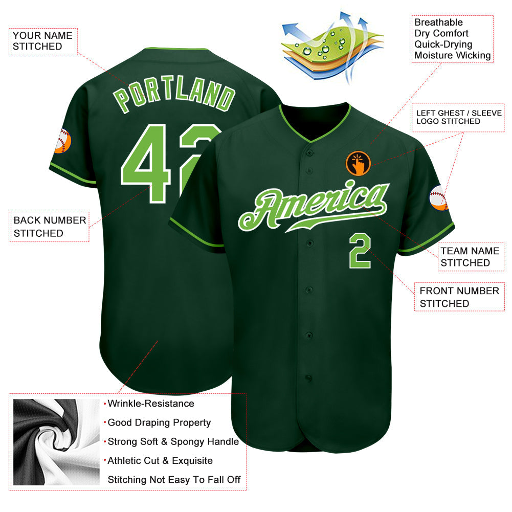 Custom Green Neon Green-White Authentic Baseball Jersey view 3