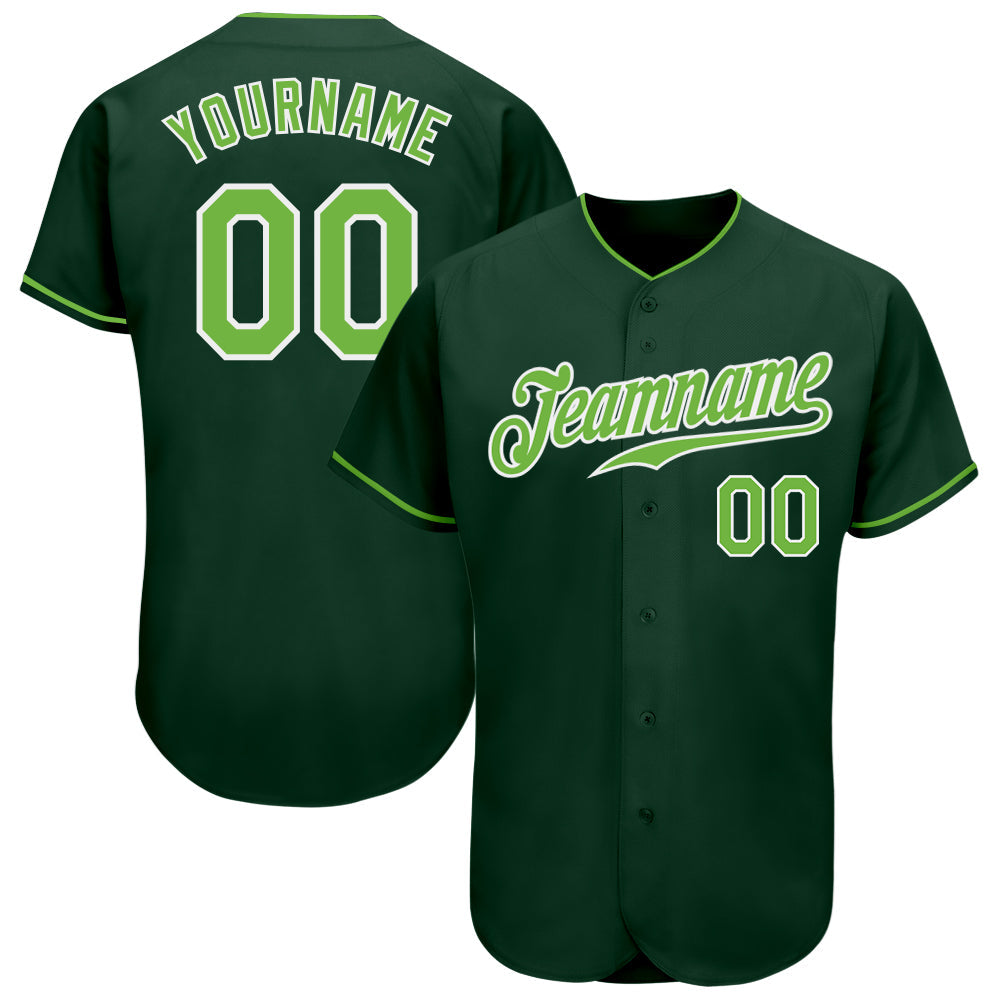 Custom Green Neon Green-White Authentic Baseball Jersey - Main View