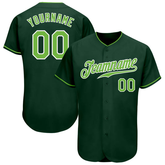 Custom Green Neon Green-White Authentic Baseball Jersey - Main View