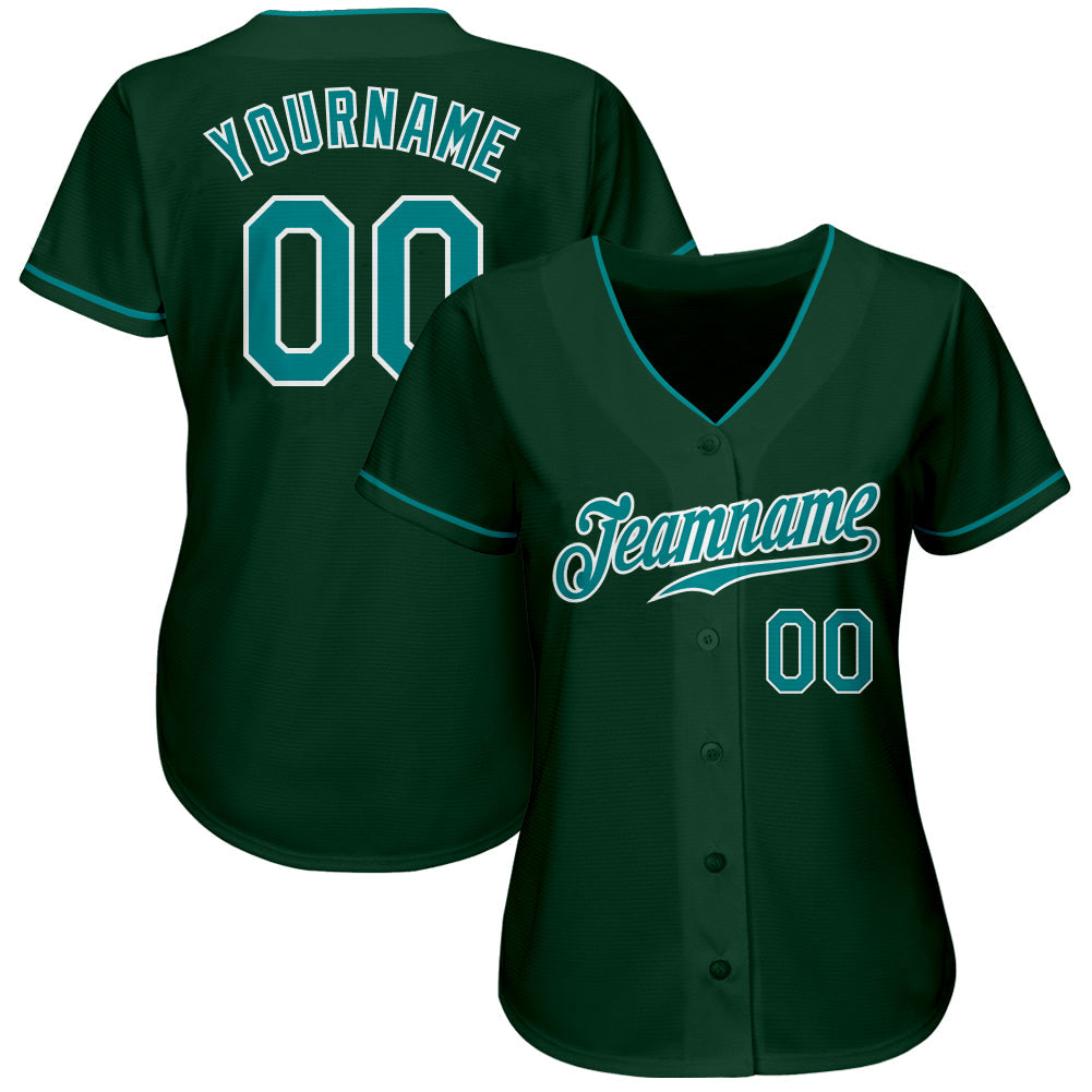 Custom Green Teal-White Authentic Baseball Jersey view 2