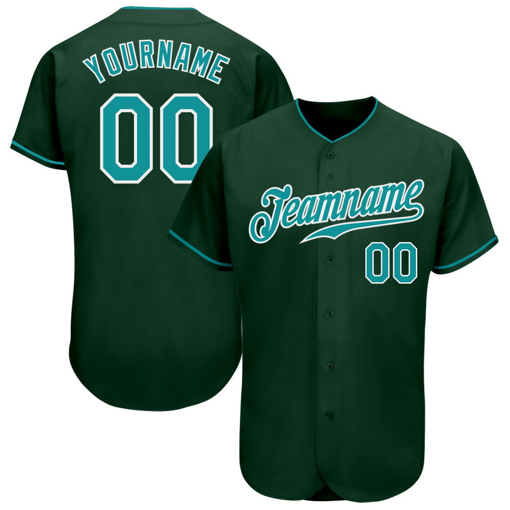 Custom Green Teal-White Authentic Baseball Jersey - Main View