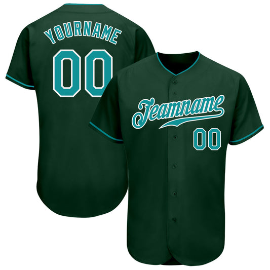 Custom Green Teal-White Authentic Baseball Jersey - Main View