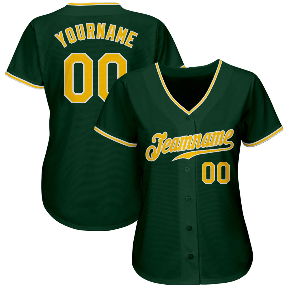 Custom Green Gold-White Authentic Baseball Jersey view 2
