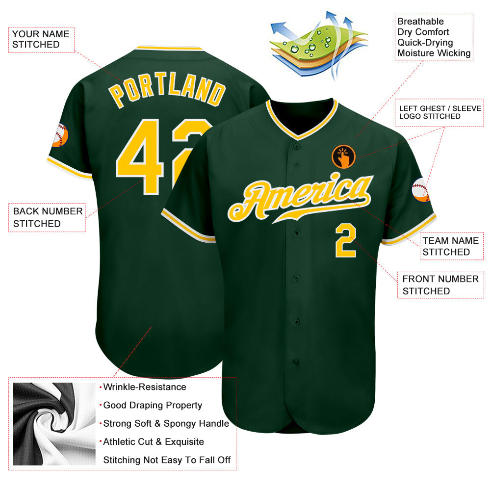 Custom Green Gold-White Authentic Baseball Jersey view 3